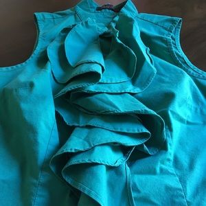 The Limited ruffles green sleeveless shirt